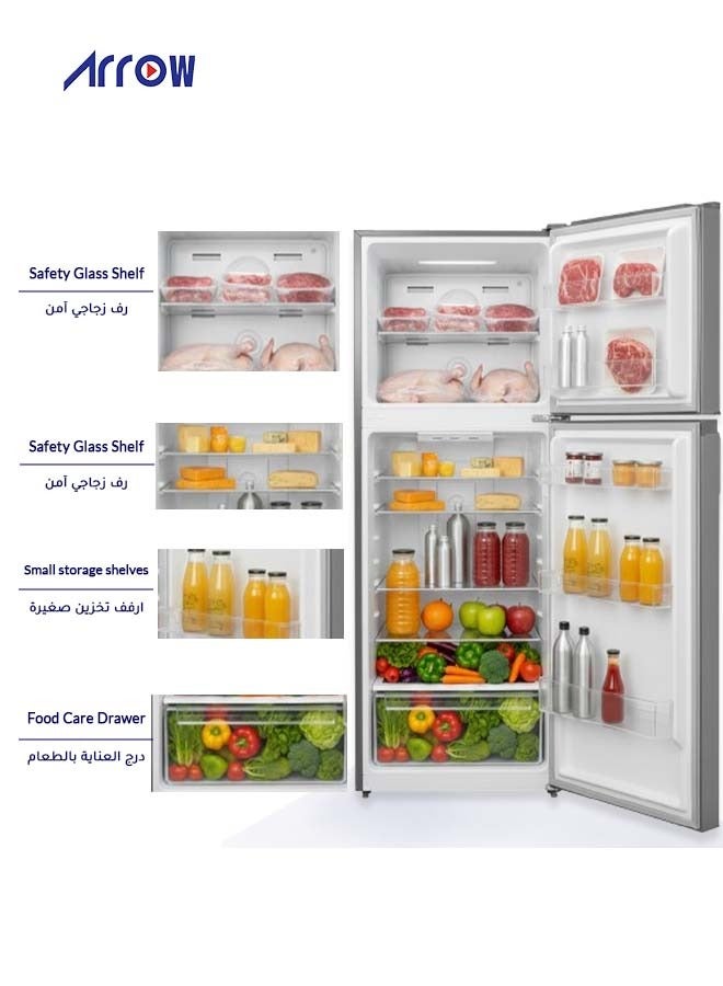 Arrow 333Liters,11.7 Cu.Ft, Double Door Refrigerator with 7 Years Compressor Warranty, No Frost, Airflow Cooling, Food Care Drawer, Interior Light, Electronic Temperature Control, silver color | Model Name: RO2-530NFS - Image 2